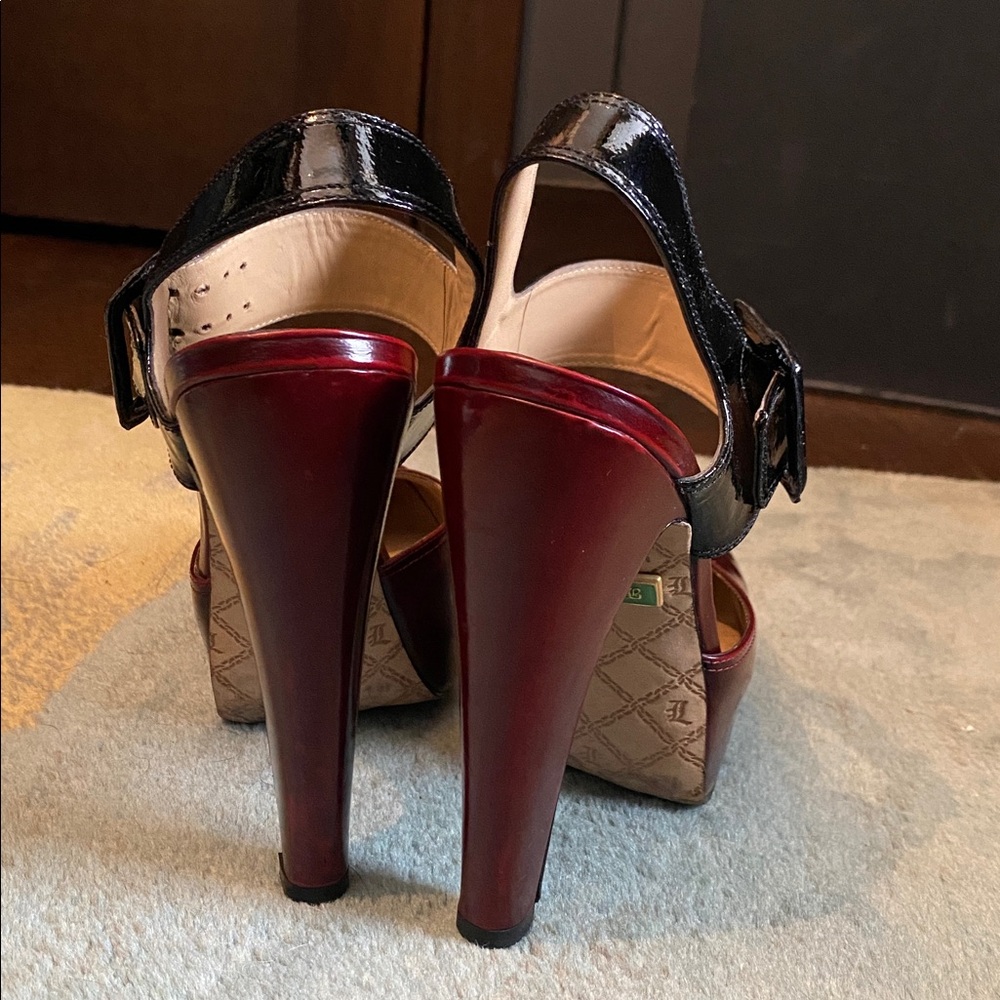 L.A.M.B. Hamura Instep Strap Platform Burgundy and Black Heels Size 7.5 - Picture 3 of 7